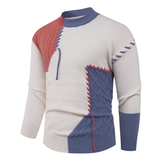 Herren nan Patchwork-Strickpullover mit Zopfstrick-Einsätzen und dekorativen Nahtapplikationen EB