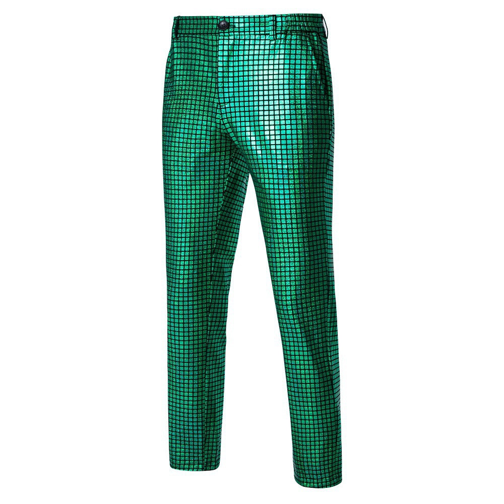 Herren nan Slim-Fit Anzughose mit glänzender Paillettenoptik und feinem Karomuster EB