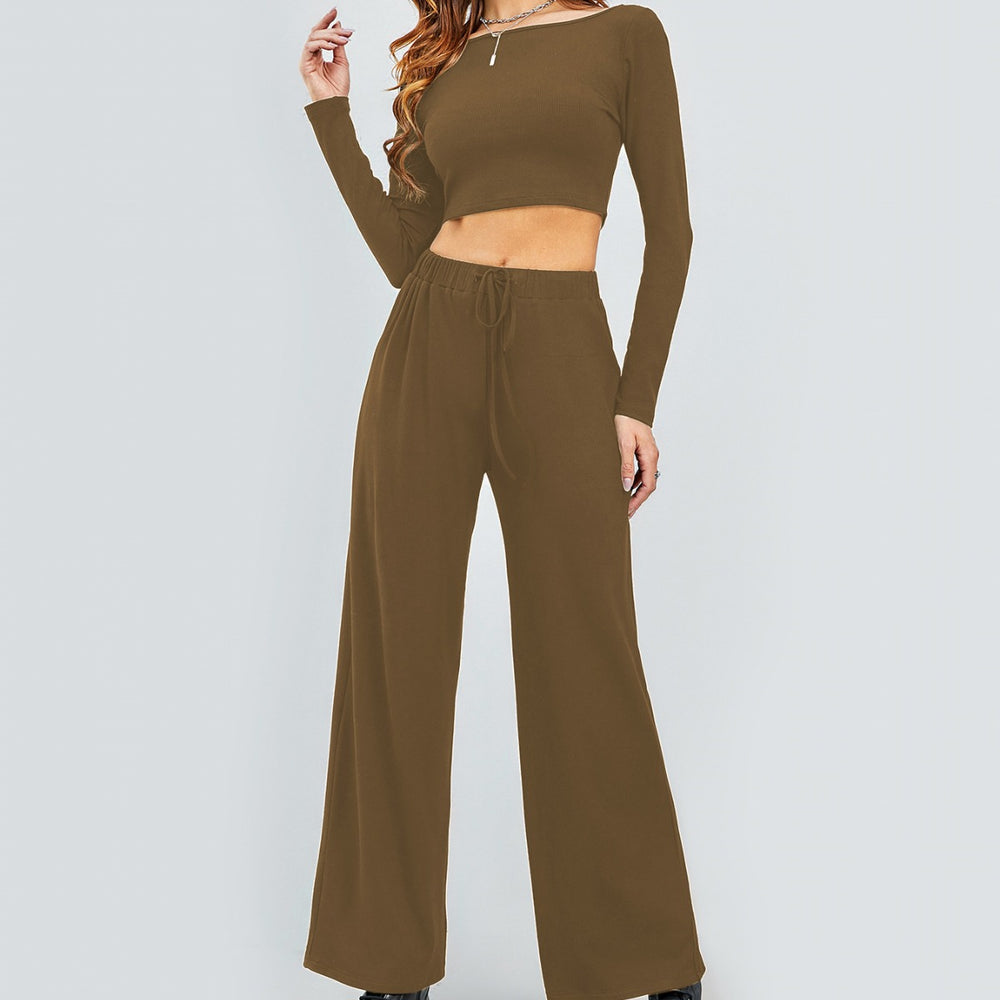 Damen Cropped Oberteil und Weite Hose Set EB