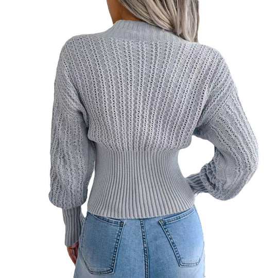 Damen Strickpullover mit tiefem V-Ausschnitt und eleganten Lochdetails EB