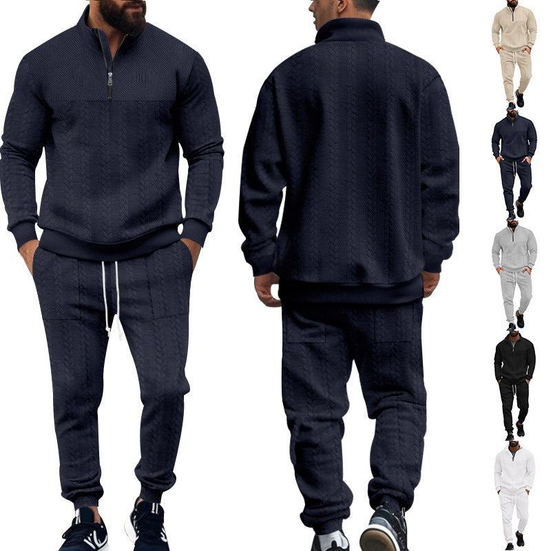 Herren nan Strukturiertes Halbzip-Sweatset mit Waffelstrick und konischer Jogginghose EB