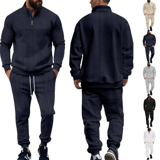 Herren nan Strukturiertes Halbzip-Sweatset mit Waffelstrick und konischer Jogginghose EB