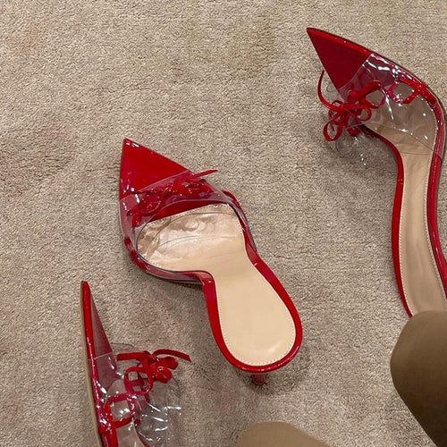 Damen transparente Mules mit Schleifenverzierung EB