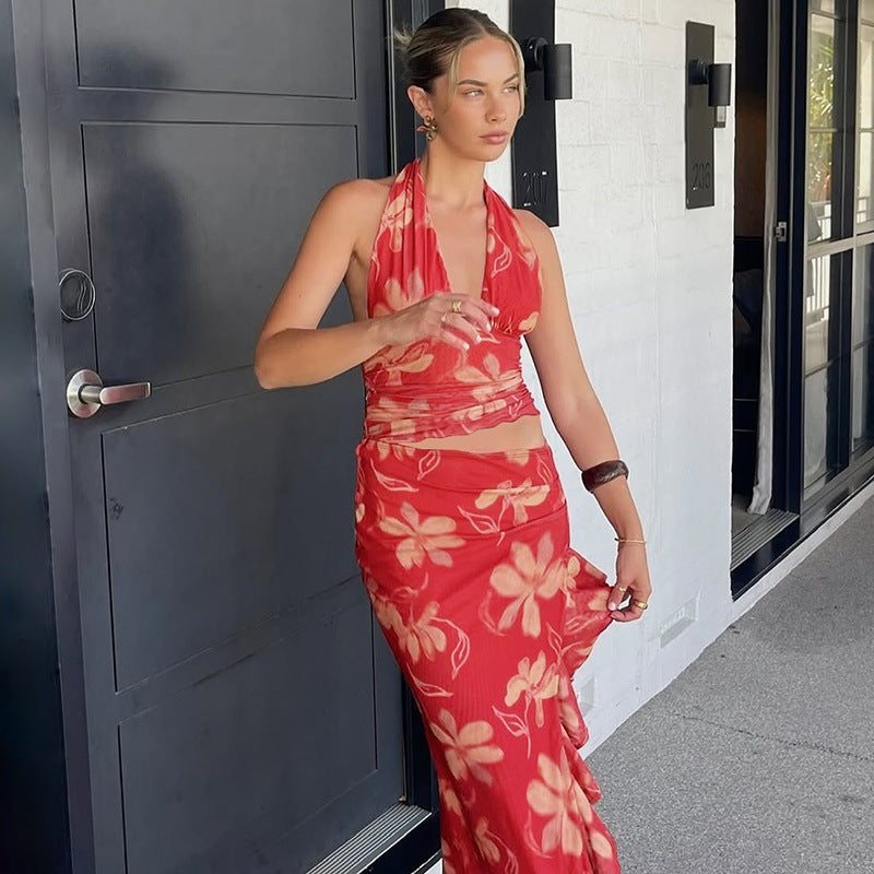 Damen Elegantes Maxikleid mit offenem Rücken und floralen Akzenten EB