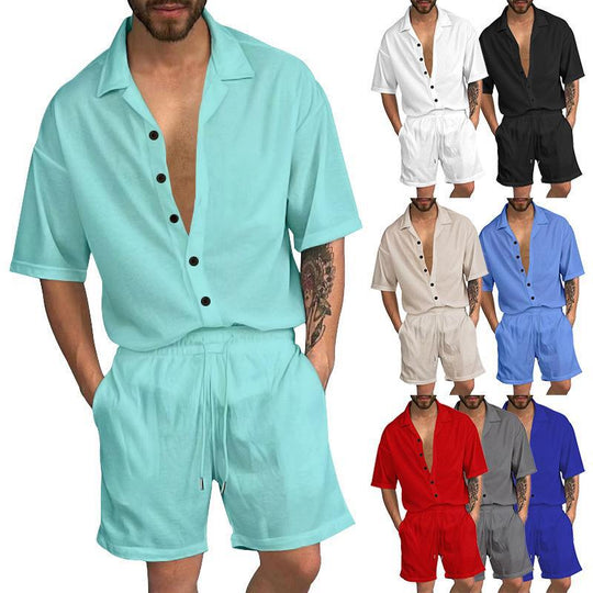 Herren Freizeit-Set mit lässigem Kurzarmhemd und elastischen Shorts EB