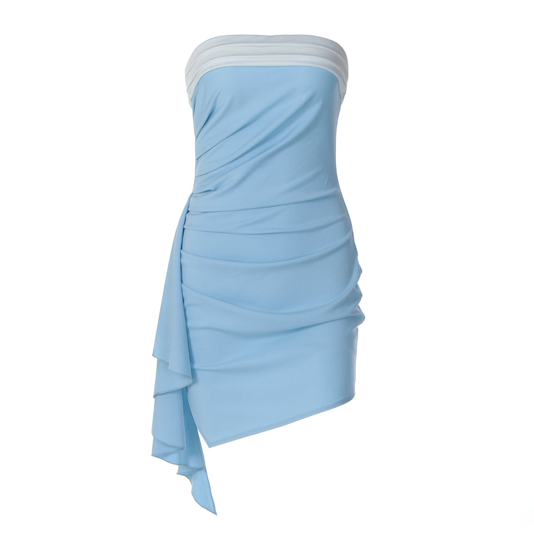 Damen raffiniertes Wickelkleid mit asymmetrischem Saum und eleganten Falten EB
