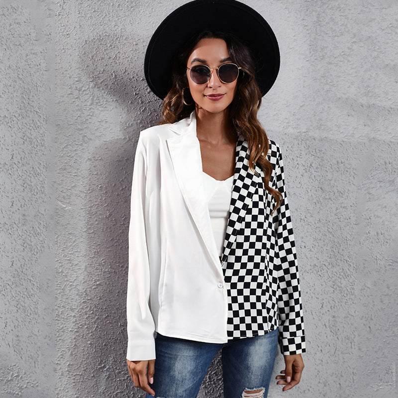 Damen Blazer mit asymmetrischem Karomuster und elegantem Schnitt EB