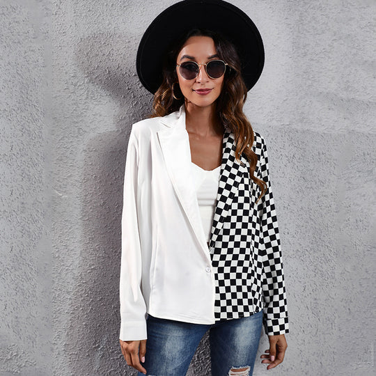 Damen Blazer mit asymmetrischem Karomuster und elegantem Schnitt EB