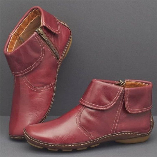Damen Kurzstiefeletten mit umklappbarem Manschettenkragen und Seitenreißverschluss EB