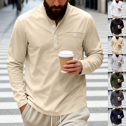 Herren nan lässiges Langarm-Henleyshirt aus Baumwollmischung mit Brusttasche EB