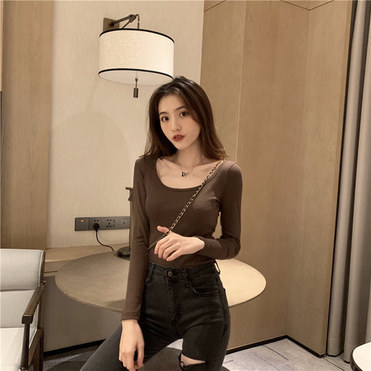 Damen Langarm-Bodysuit mit tiefem Ausschnitt und figurbetontem Schnitt EB