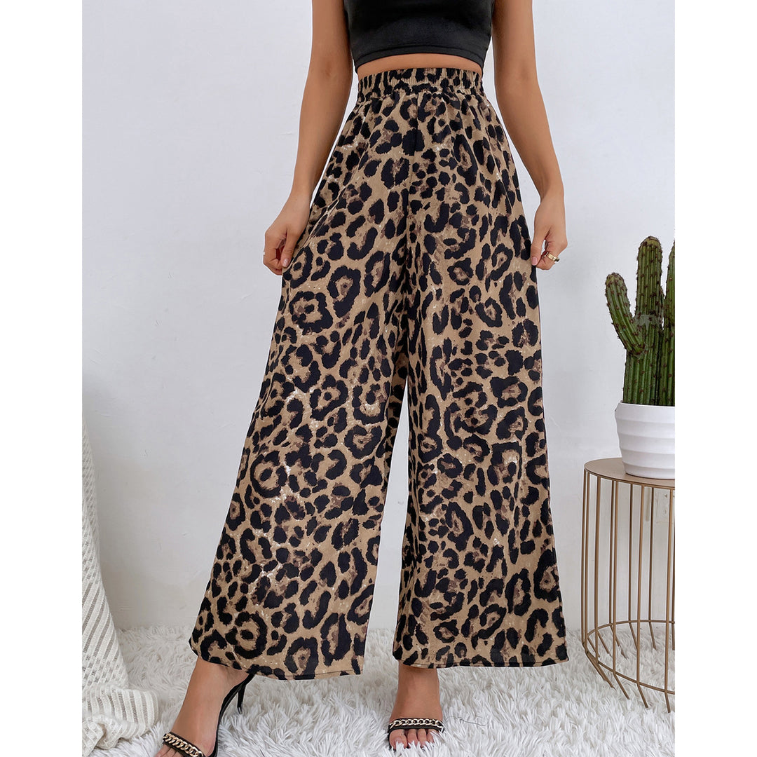 Damen Weite Leoparden-Print Hose EB