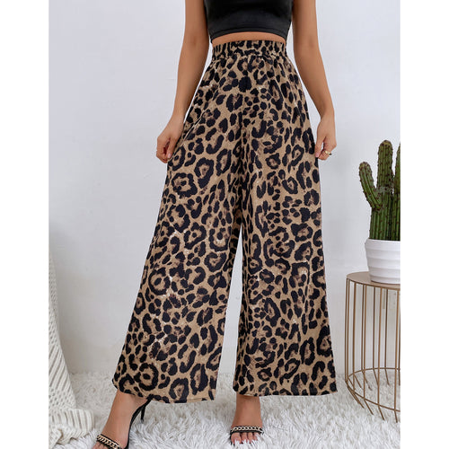 Damen Weite Leoparden-Print Hose EB