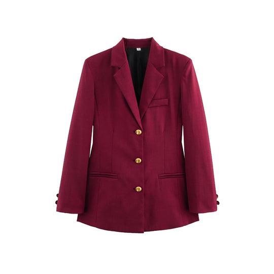 Damen elegante karierte Blazerjacke mit Goldknöpfen EB