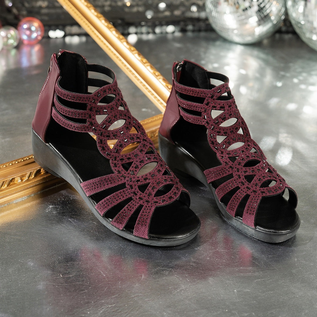 Damen komfortable Plateausandalen mit dekorativem Schnittdesign EB