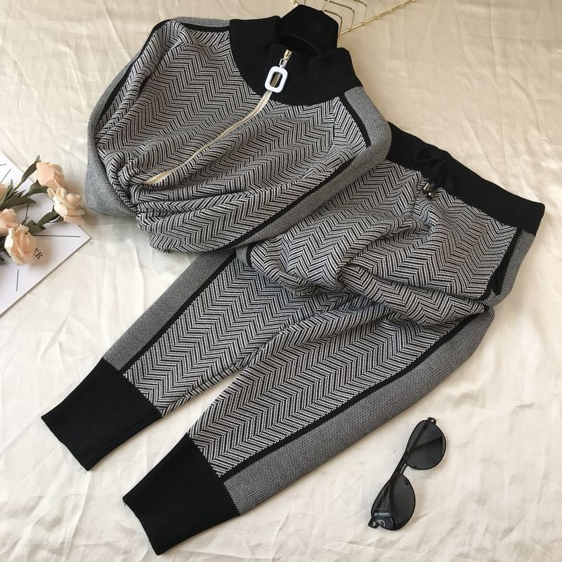 Damen Freizeitliche Strickjacke und Jogginghose Set EB