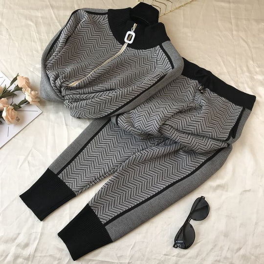 Damen Freizeitliche Strickjacke und Jogginghose Set EB