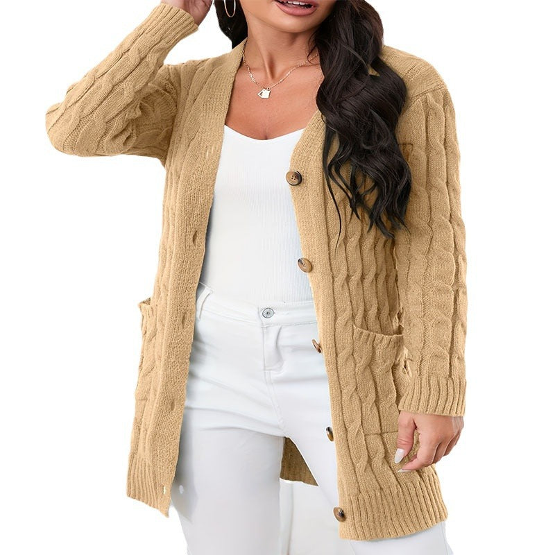 Damen Strickjacke mit dekorativem Zopfmuster und praktischen Taschen EB