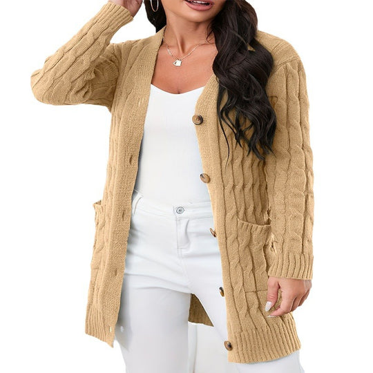 Damen Strickjacke mit dekorativem Zopfmuster und praktischen Taschen EB