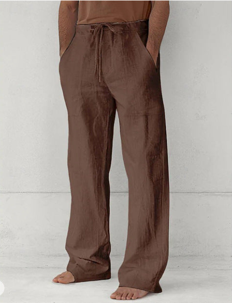Herren nan leichte Relax-Chino aus Leinenmix mit weitem Bein, Kordelbund und seitlichen Eingrifftaschen EB