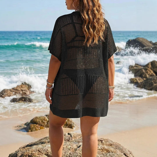 Damen transparentes Häkel-Strandkleid EB