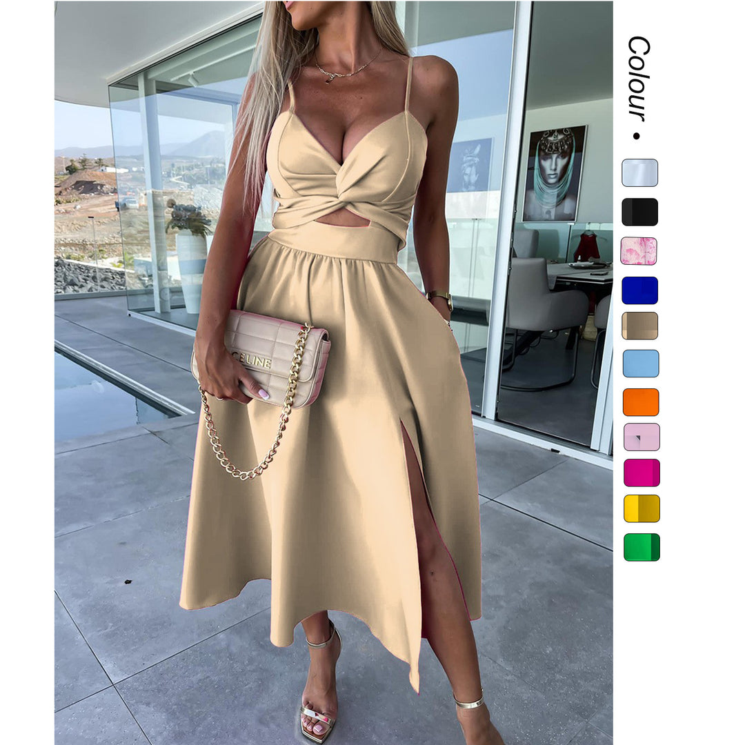 Damen Zweiteiler Ensemble mit elegantem knotenfreier Bluse und fließendem Rock mit Schlitz EB