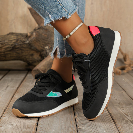 Damen  leichte Retro-Lauf-Sneaker mit verstärkter Zehenkappe, atmungsaktivem Mesh-Obermaterial und profilierter Gummilaufsohle EB