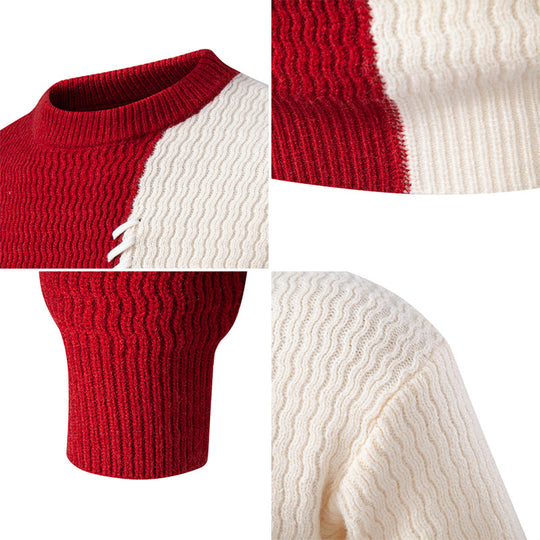 Herren nan zweigeteilter Strukturstrickpullover mit Zierband-Detail und Rundhalsausschnitt EB