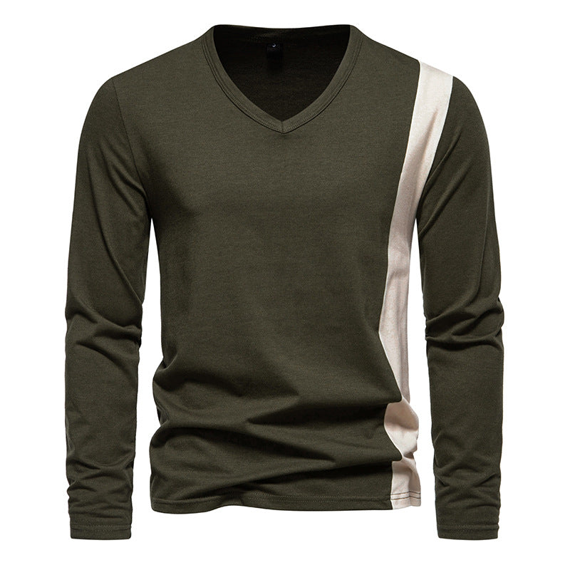 Herren Modernes Langarmshirt mit V-Ausschnitt und Farbblockdesign EB