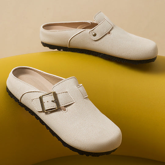 Damen nan gemütliche Nubuk-Slipper Clog mit verstellbarer Messingschnalle und ergonomischem Memory-Fußbett EB