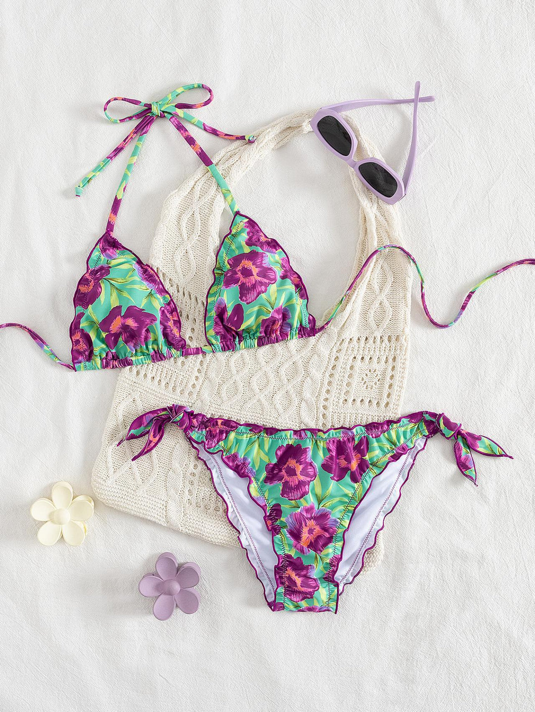 Damen floral gemusterter Triangel-Bikini EB