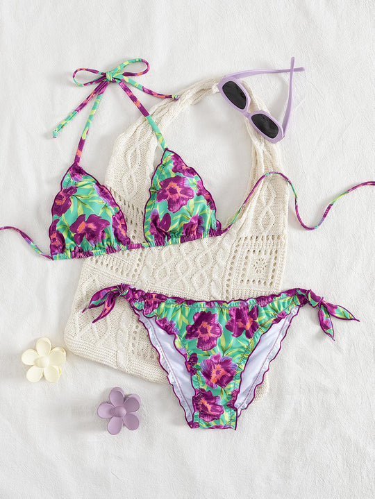 Damen floral gemusterter Triangel-Bikini EB