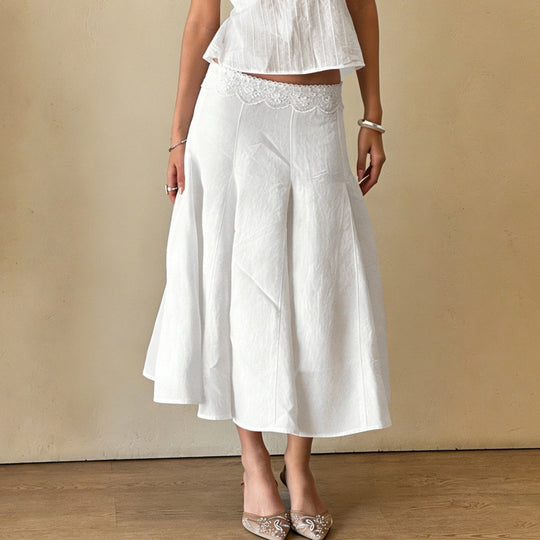 Damen Eleganter, fließender Midirock mit elastischem Bund EB