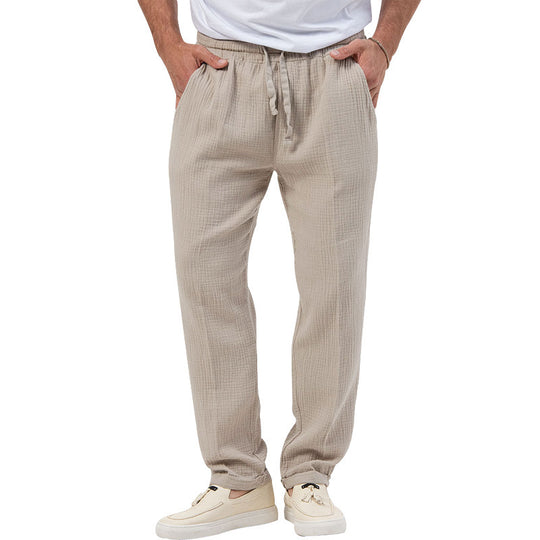 Herren nan entspannte Crinkle-Freizeithose mit Elastikbund Kordelzug geradem Bein und Eingrifftaschen EB