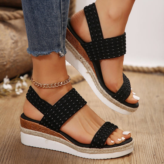 Damen Wedge-Sandalen mit dekorativem Riemendesign und bequemer Sohle EB