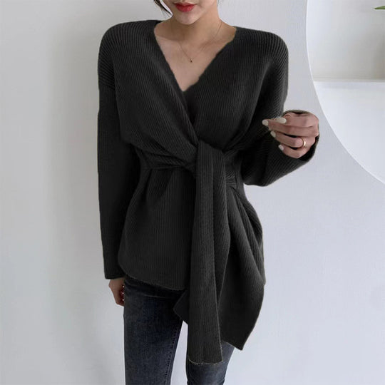 Damen Wickelpullover mit lässigem Schnitt und modischen Bindebändern EB
