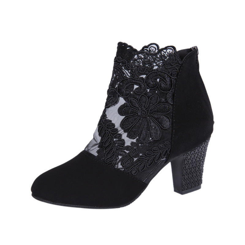 Damen Trendige Ankle Boots mit eleganter Spitzen- und Textilapplikation EB