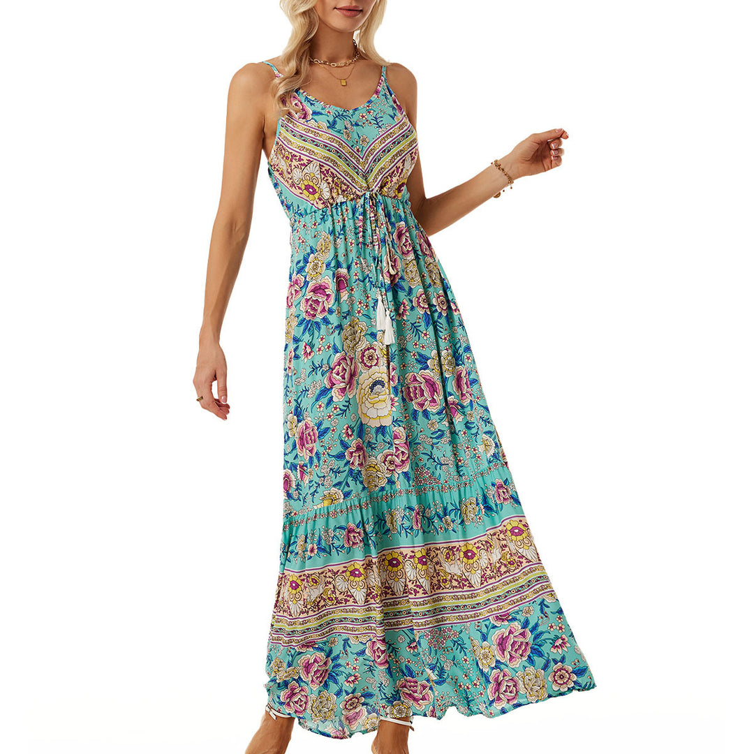Damen Maxikleid im bohemian Stil mit verstellbarem Bund EB