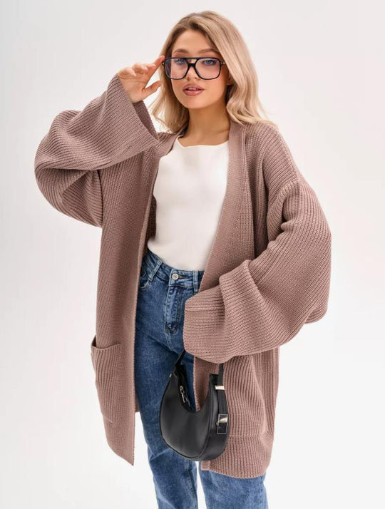 Damen Großer Strickcardigan mit voluminösen Ärmeln und praktischen Taschen EB