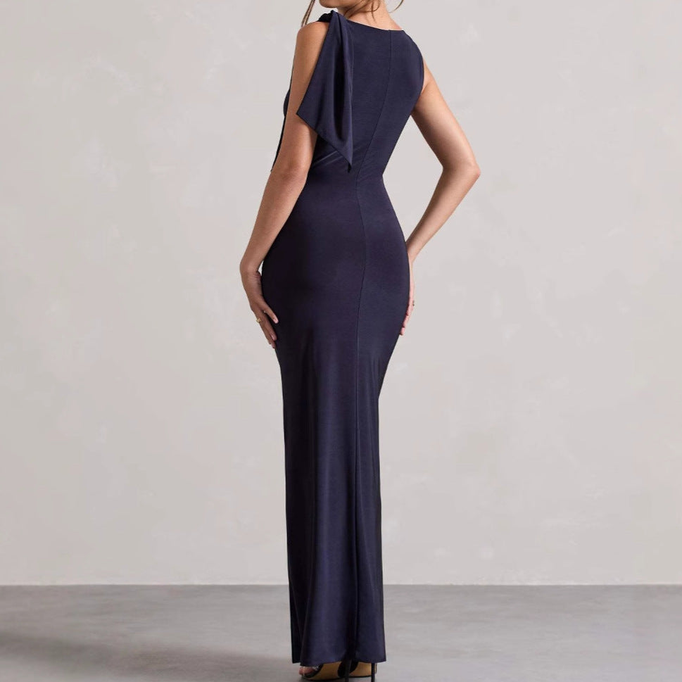 Damen Elegantes Maxikleid mit asymmetrischem Träger und figurbetontem Schnitt EB