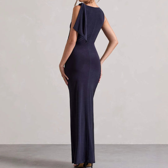 Damen Elegantes Maxikleid mit asymmetrischem Träger und figurbetontem Schnitt EB