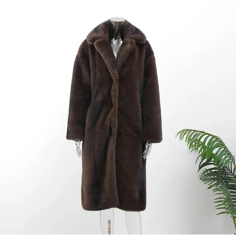 Damen Eleganter Kunstpelzmantel mit weichem Innenfutter EB