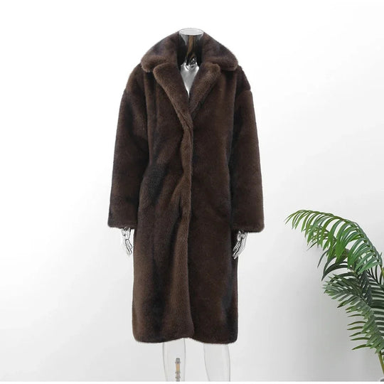 Damen Eleganter Kunstpelzmantel mit weichem Innenfutter EB