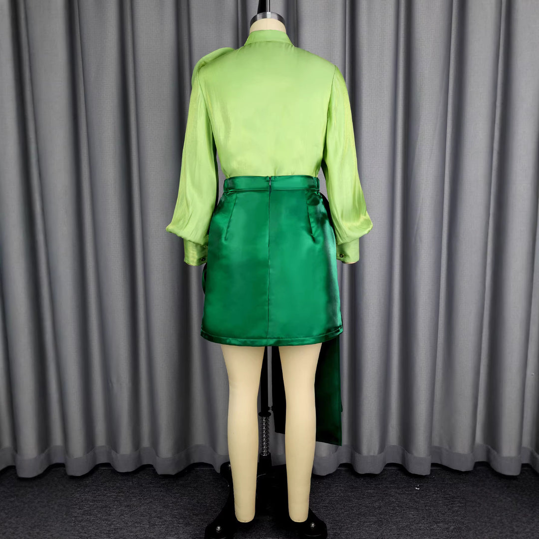 Damen Satinrock mit floralem Rüschen-Design und taillierter Schleife EB