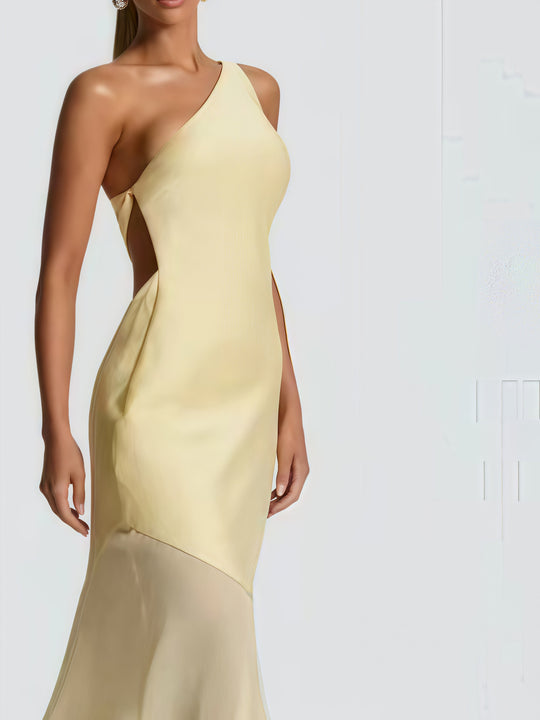 Damen Einseitiges Maxikleid mit fließendem Rock EB