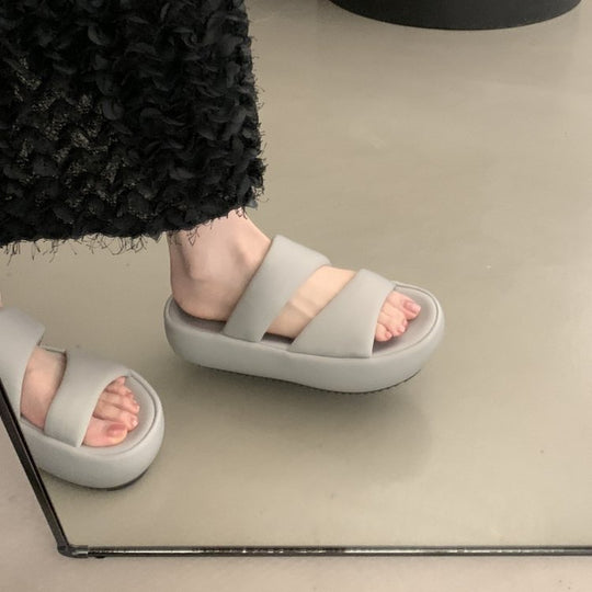 Damen komfortable Plateau-Sandalen mit breitem Doppelriemen und rutschfester Sohle EB
