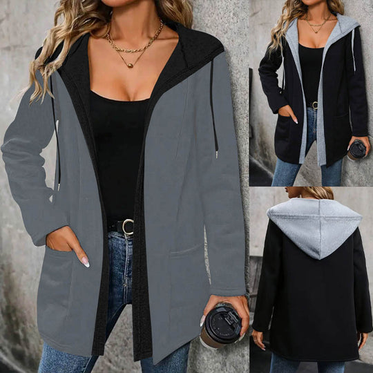 Damen lässige Kapuzenjacke mit seitlichen Taschen und modernem Schnitt EB