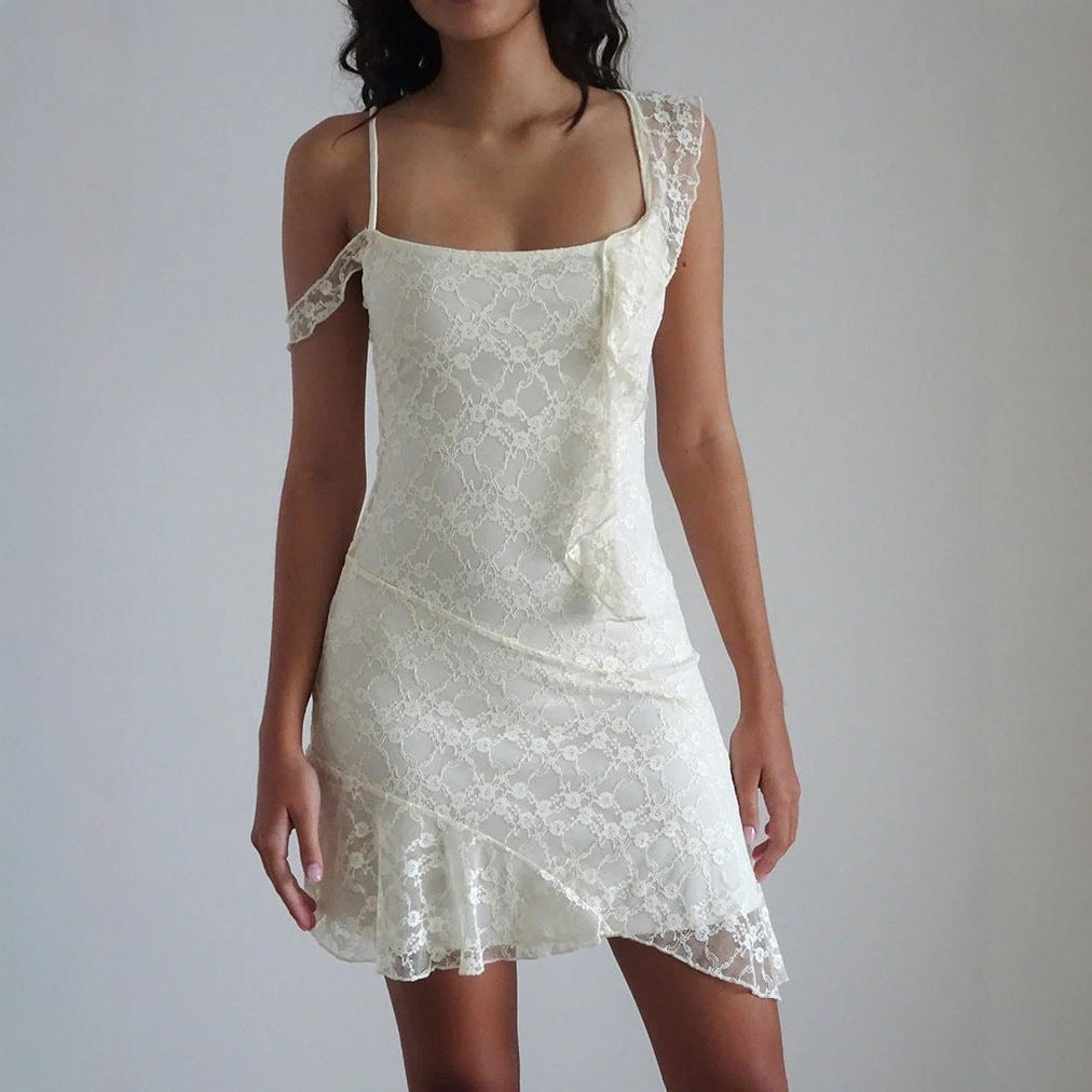 Damen Spitzenkleid mit asymmetrischem Schnitt EB