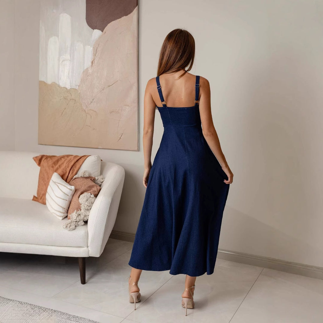 Damen Maxikleid mit raffiniertem Oberteil und schwingendem Rock EB