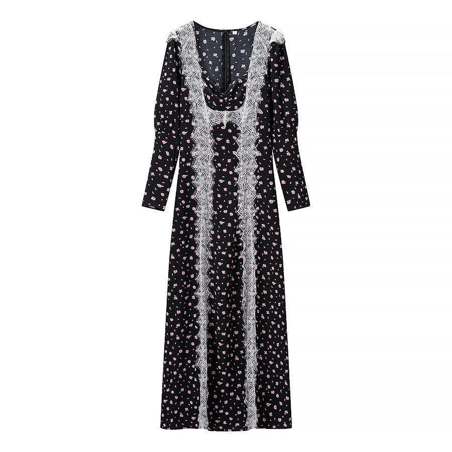 Damen Maxikleid mit elegantem Schnitt und floralem Spitzenbesatz EB